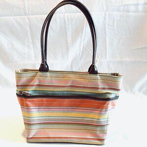 GAP multi color canvas tote bag purse pink orange yellow leather handles